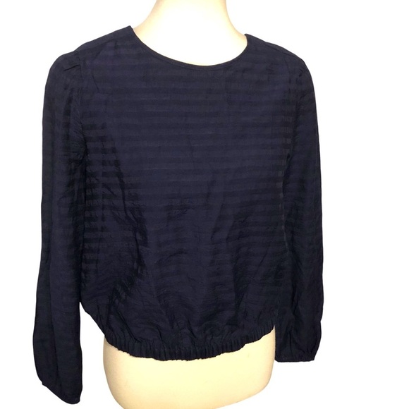 Loft Semi Sheer Navy Blouse Top Sz XS Oversized NWT V Neck Back Elastic Band Hem - Picture 2 of 12